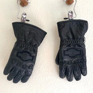 Vintage Harley Davidson Black Leather Fleece Insulated Riding Gloves XS